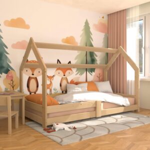 Hausbett / Tipi-Bett aus Massivholz – Naturholz – inkl. Lattenrost