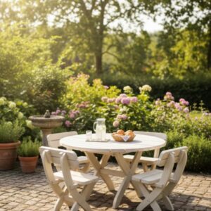 massive gartenmöbel rund tisch stühle set