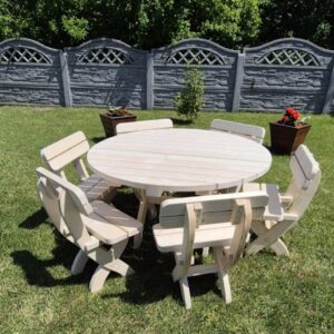 runde gartenmöbel aus massivholz – tisch Ø 120 cm + 4 stühle