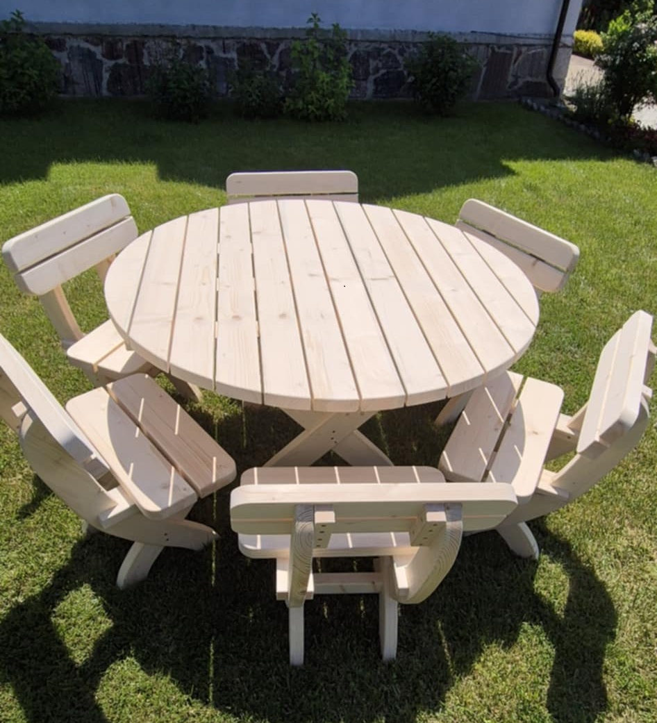 runde gartenmöbel aus massivholz – tisch Ø 120 cm + 4 stühle runde gartenmöbel aus massivholz – tisch Ø 120 cm + 4 stühle