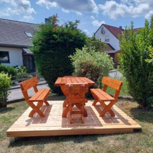 gartenmöbel aus massivholz – tisch, bänke im set