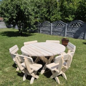 runde gartenmöbel aus massivholz – tisch Ø 140 cm + 6 stühle