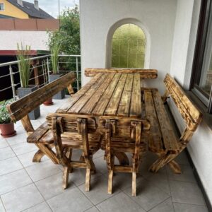 gartenmöbel aus massivholz – tisch, bänke & stühle im set