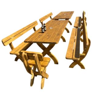 gartenmöbel aus massivholz – tisch, bänke & stühle im set