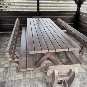 gartenmöbel aus massivholz – tisch, bänke & stühle im set