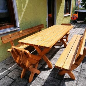 gartenmöbel aus massivholz – tisch, bänke & stühle im set