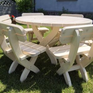 runde gartenmöbel aus massivholz – tisch Ø 140 cm + 6 stühle