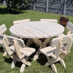 runde gartenmöbel aus massivholz – tisch Ø 140 cm + 6 stühle