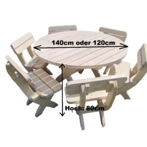 runde gartenmöbel aus massivholz – tisch Ø 140 cm + 6 stühle