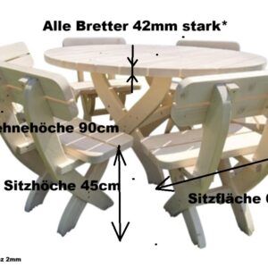 runde gartenmöbel aus massivholz – tisch Ø 140 cm + 6 stühle